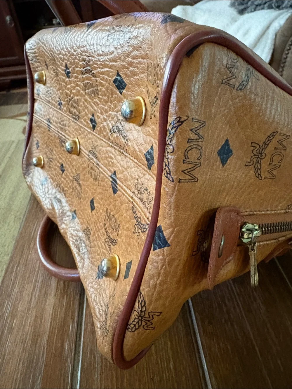 MCM Cognac Monogram Satchel with Brown Leather Handles